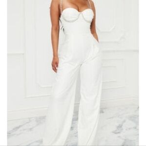 White jumpsuit with diamond straps